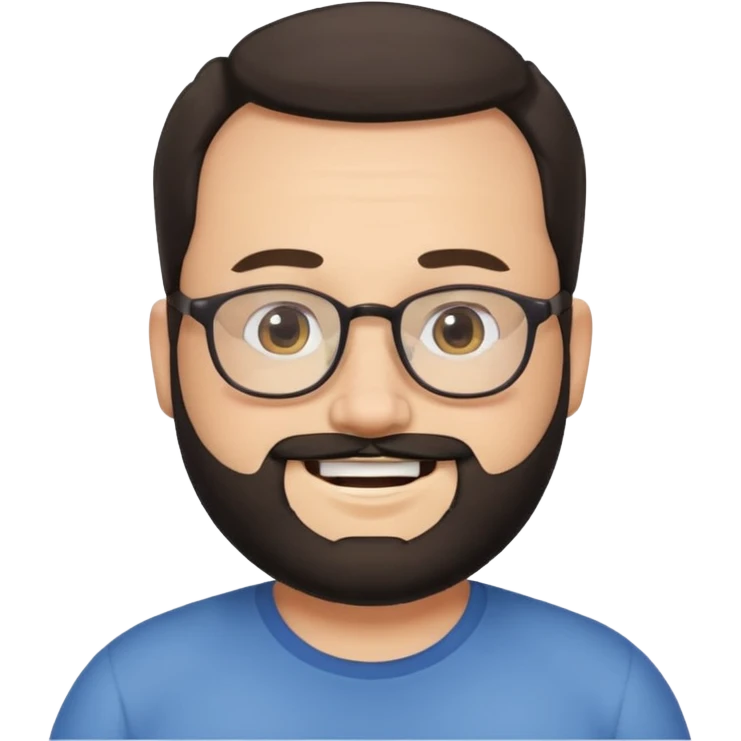 receding hairline, chubby face, with glasses and black beard emoji