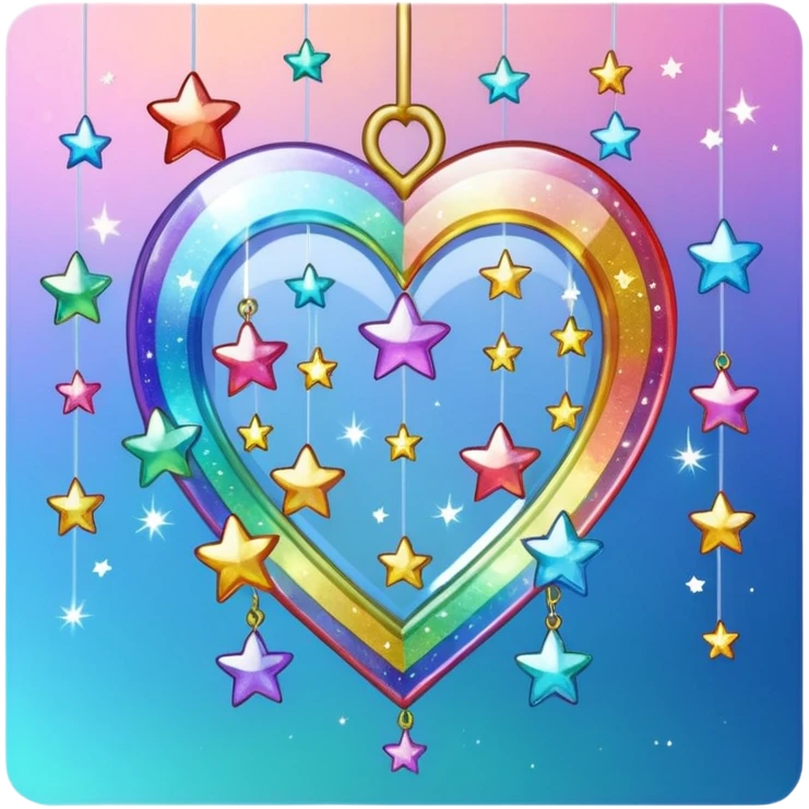 Sparkly glittery aesthetic Iridescent rainbow suncatcher hanging hearts and tiny stars emoji
