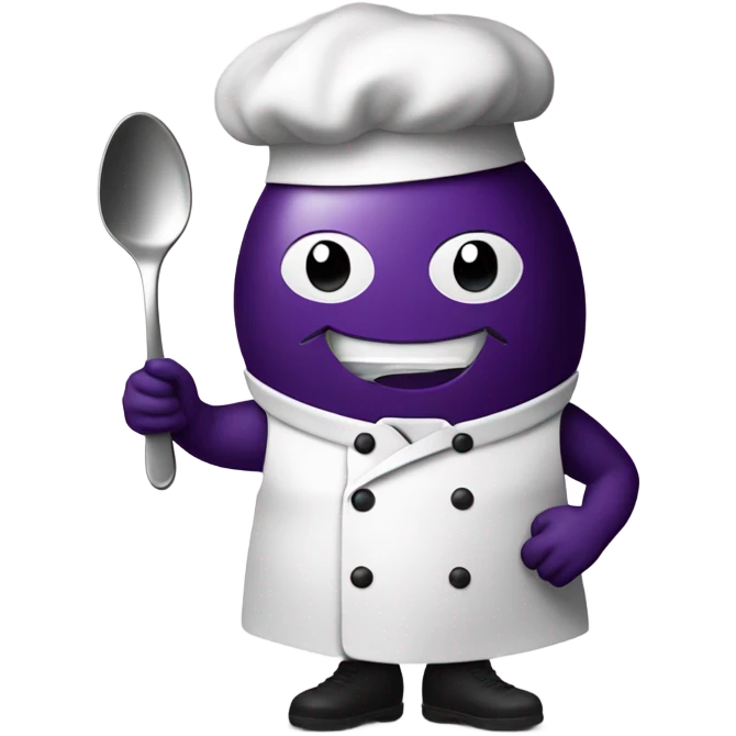 Eggplant with chef’s apron on holding spoon emoji