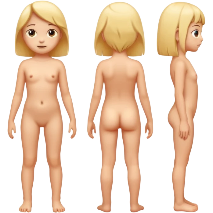 10 year old child girl naked  standing front back left right bottom emoji