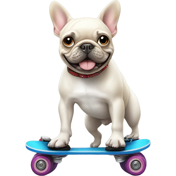 Animated French bulldog on roller skates emoji