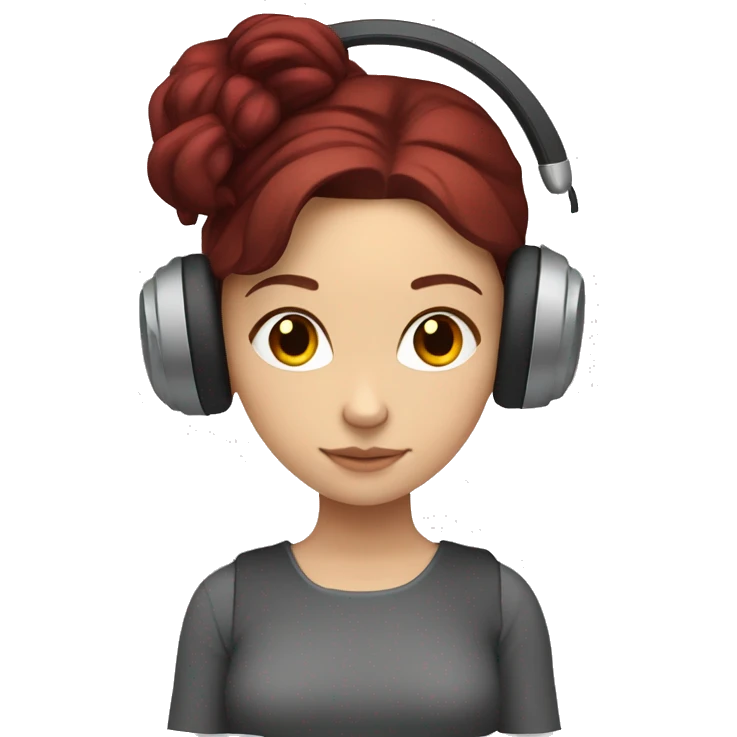 White Slavic girl with burgundy hair and brown eyes listening music in headphones  emoji