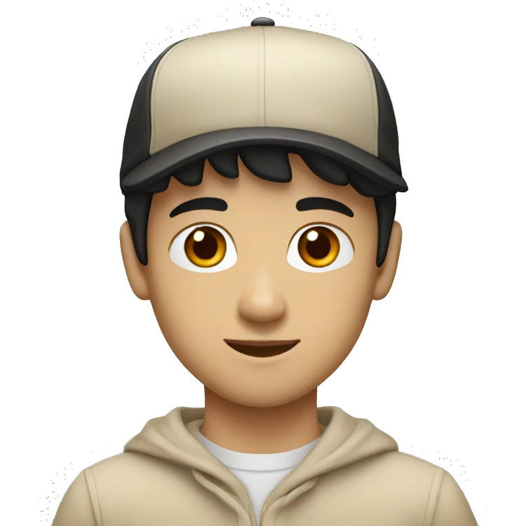 "Young man, white with black hair, wearing a beige cap." emoji