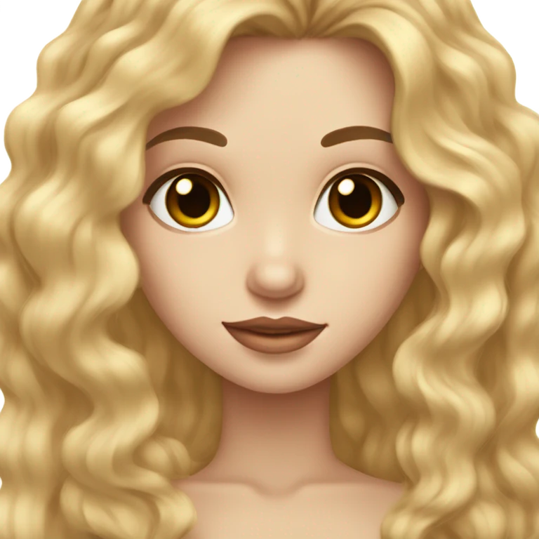 beautiful girl with golden waves of hair, one single black streak of hair. brown eyes, pale skin. emoji