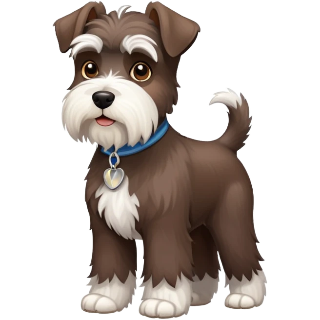 Fluffy Chocolate and white schnauzer standing emoji