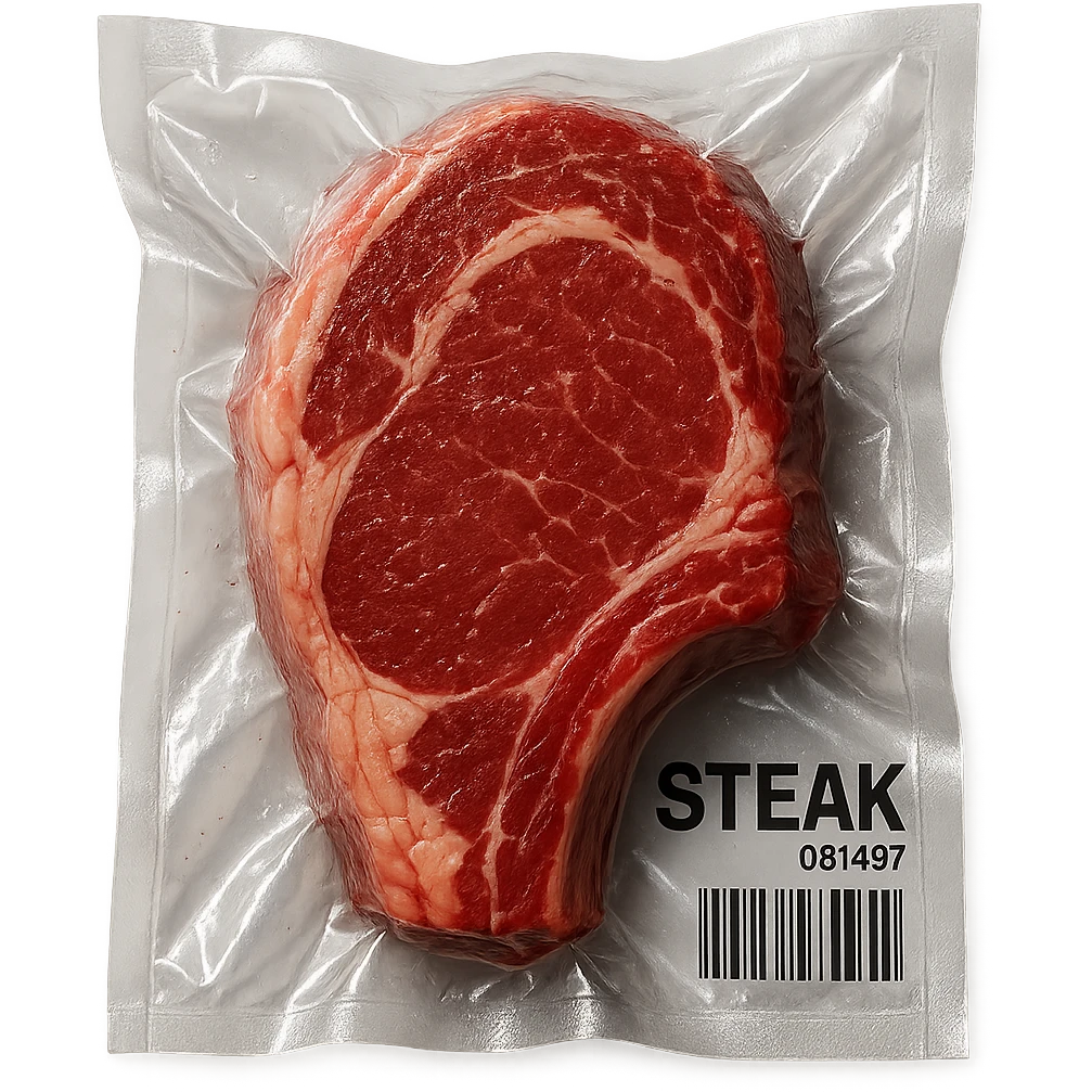 steak, glossy and puffy vacuum-sealed style emoji