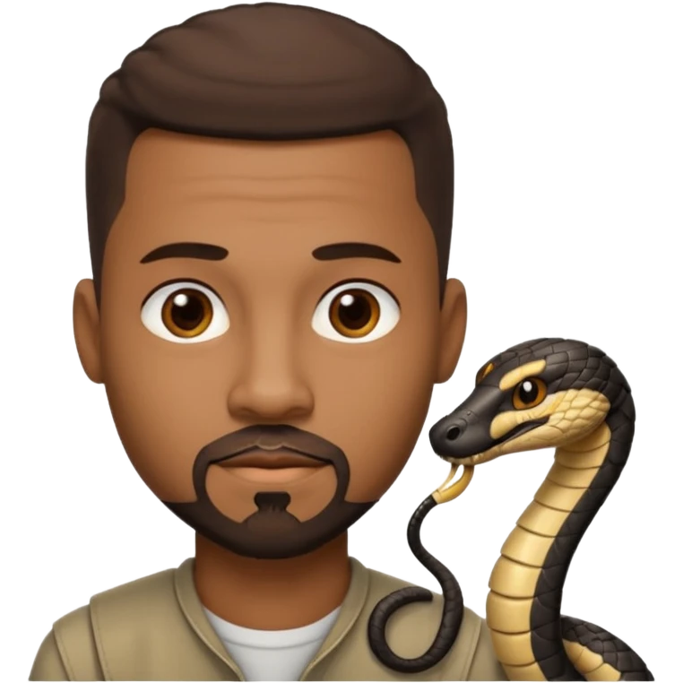Homme couleur de peau noir, yeux marron avec un bouc que le menton, cheveux court avec dégradé sur le côté, avec un cobra à côté emoji
