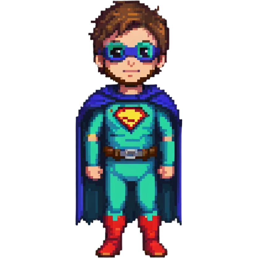 kid with beard wearing homemade superhero costume emoji