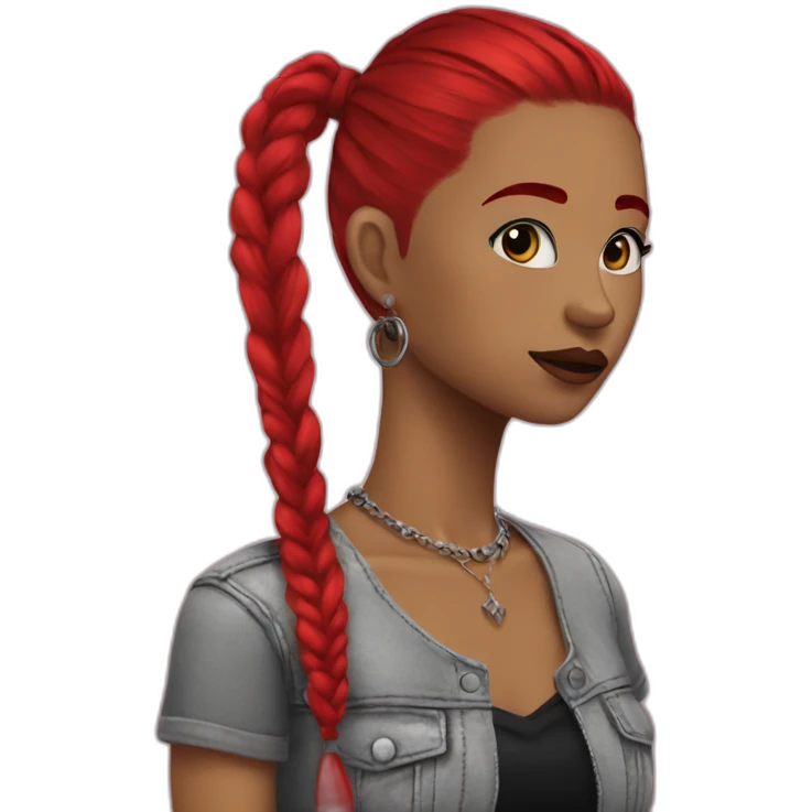 Punk ,ponytail black , earrings, vestido rojo emoji