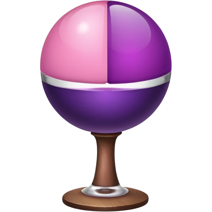 A half pink half purple ball with a wooden stem followed by a glass stem on top emoji