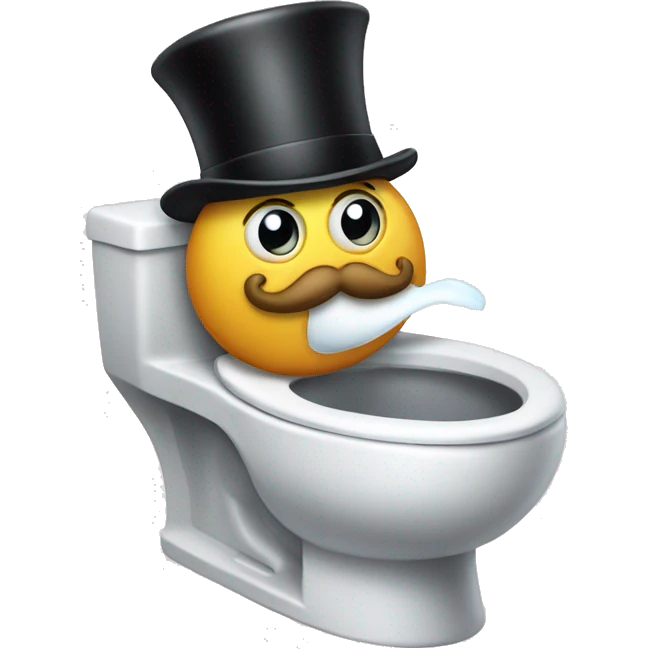 A toilet, wearing a mustache and monocle and top hat emoji
