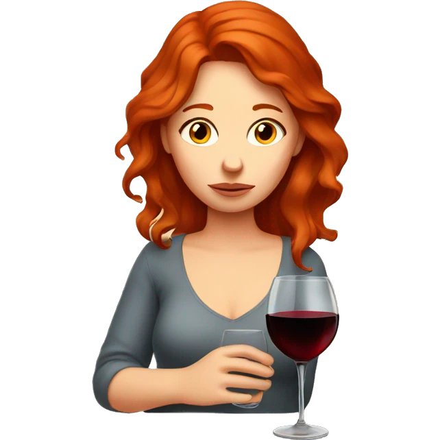 Sad redhead woman drinking wine  emoji