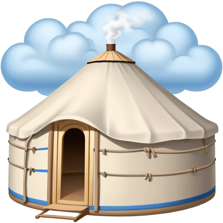 A traditional yurt emoji with a little smoke puff emoji
