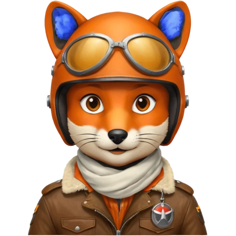 renard aviateur, casque en cuir vintage, écharpe blanche, blouson aviateur emoji