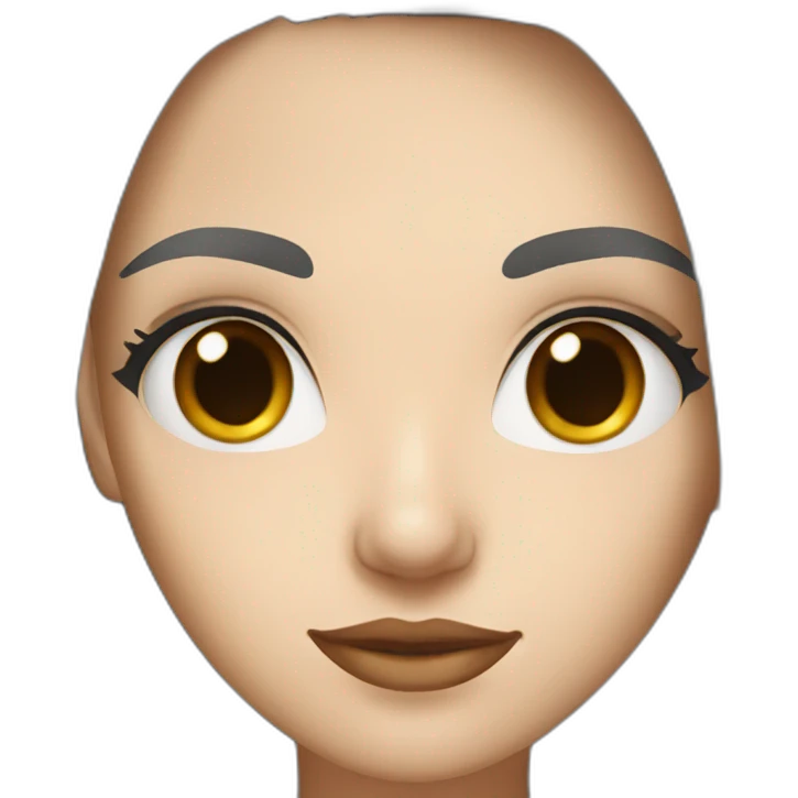 White woman with wide brown eyes with long black hair with a small mouth emoji