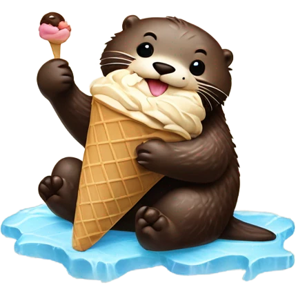 Sea otter eating chocolate ice cream emoji