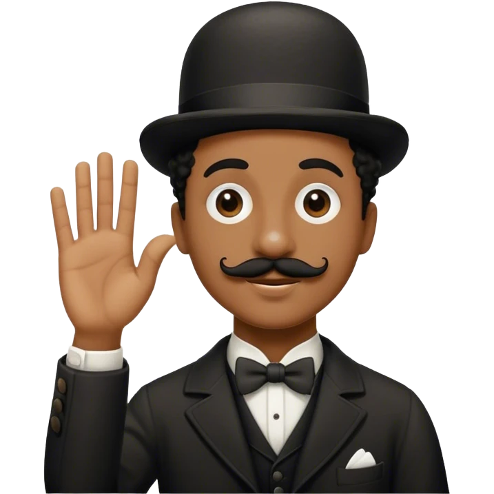 A black Jewish person with a Charlie Chaplin mustache and right hand up  emoji