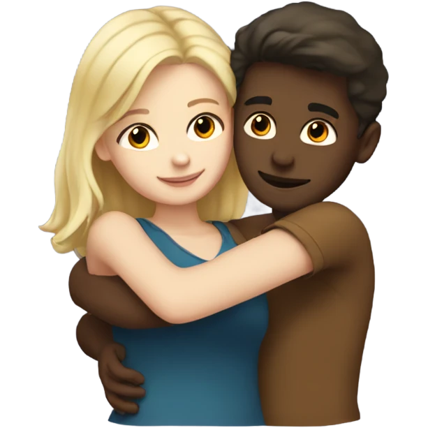 White skin Boy with dark brown hair hugging a girl with blonde hair  emoji
