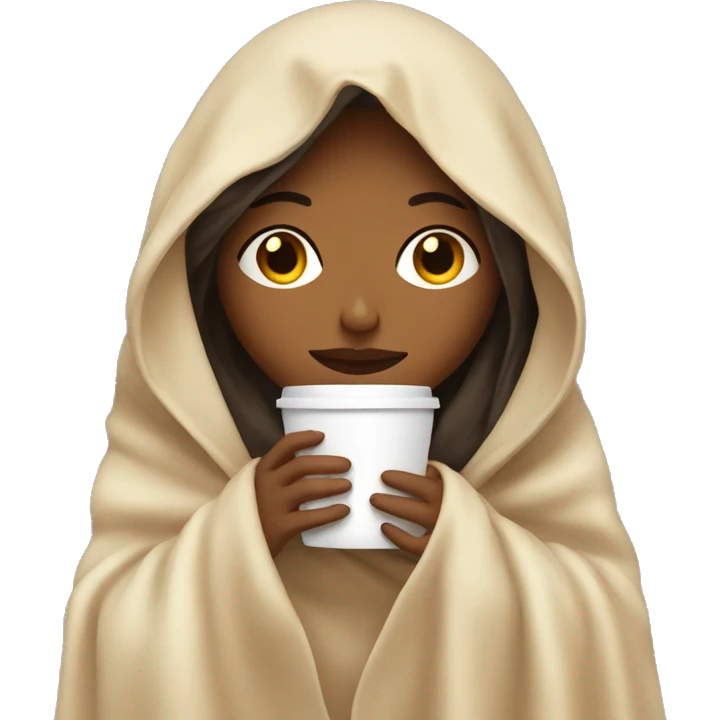 girl inside a blanket sipping coffee eyes closed emoji