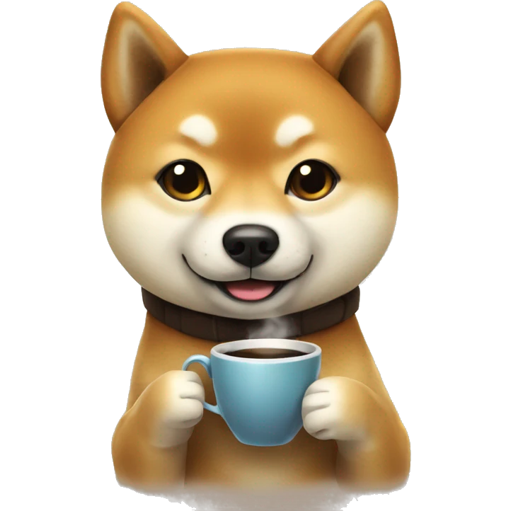 Shiba inu with a cup of coffee emoji