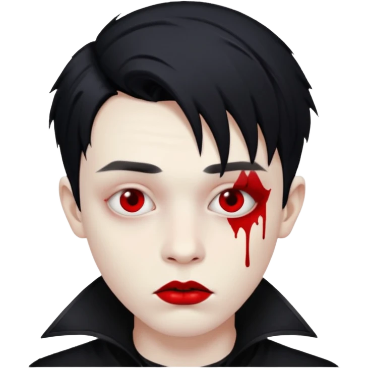 Goth boy with smeared red lipstick on his face emoji