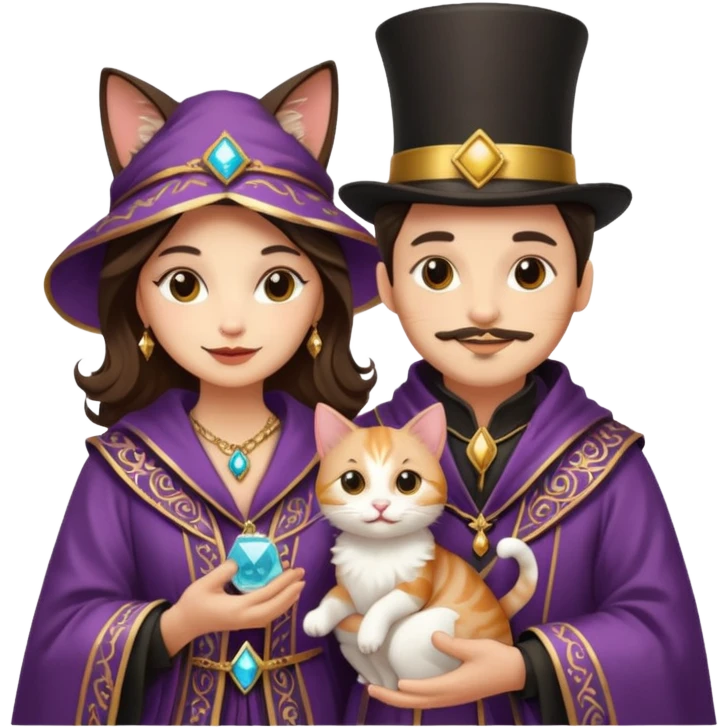 magician couple and their pet cat emoji