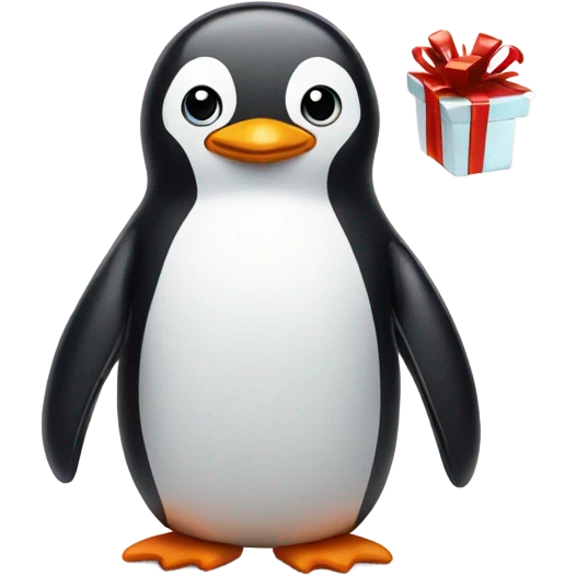 Penguin with a gift emoji