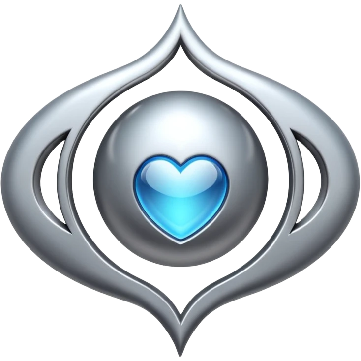 abstract amulet emoji, liquid metal form, symmetrical design, mystical futuristic 3D icon, isolated on white emoji