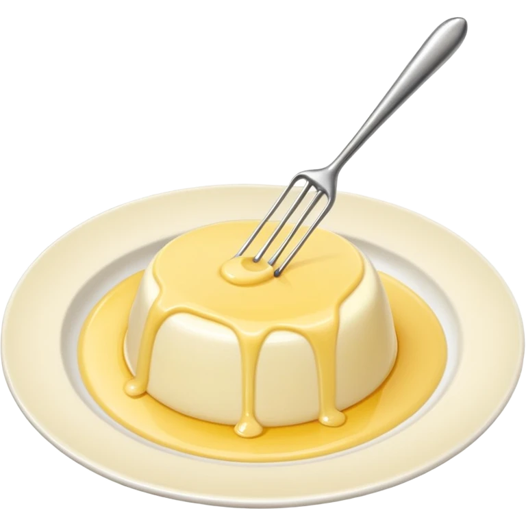 Generate a high-quality image of a dollop of yellow cream on a white plate with a metal whisk placed beside it, realistic color and shading, smooth gradient colors, no facial features, no brand markings, simple white background, high-resolution.
 emoji