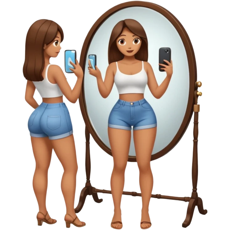 Naked woman mirror selfie full body big butt emoji