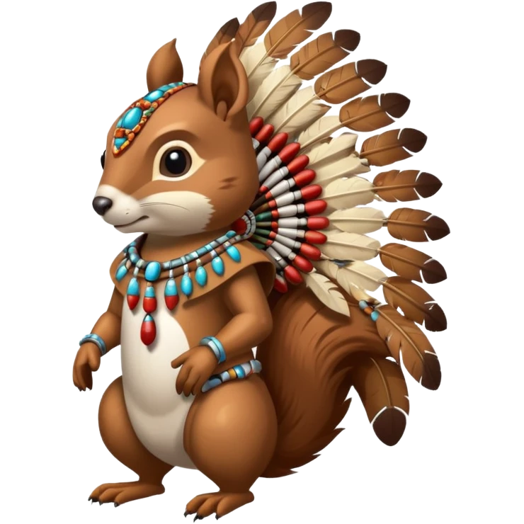 Full Robotic squirrel wearing native American regalia with feathers and beads emoji