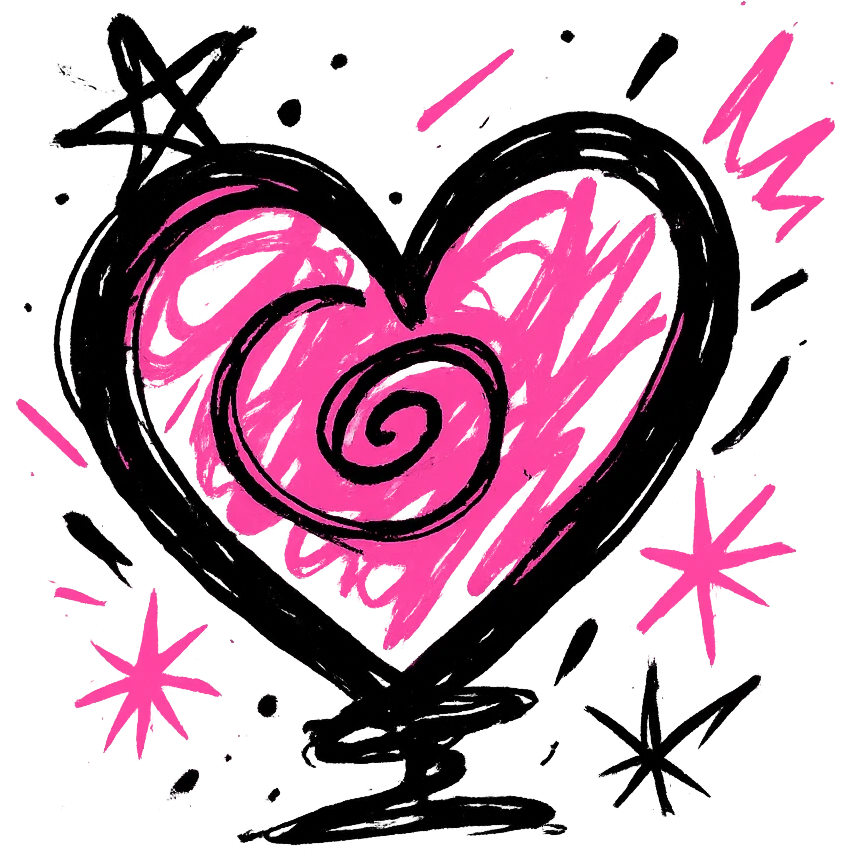 BLACKPINK-inspired object, black and pink colors, wild and expressive hand-drawn look emoji