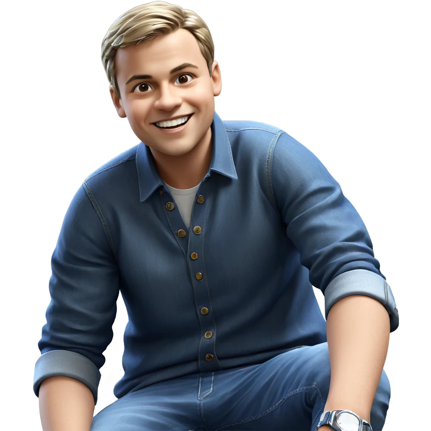 smiling boy in denim outfit emoji