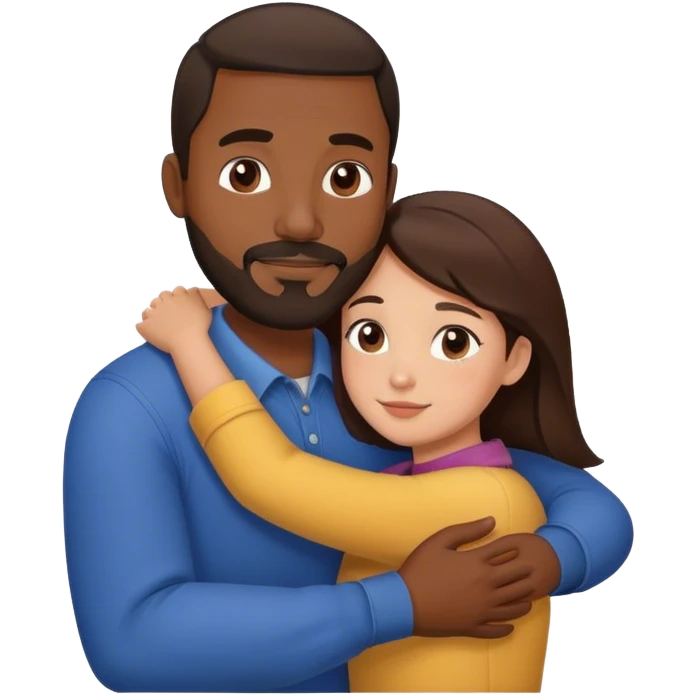 Black man with facial hair hug small pretty brunette woman emoji