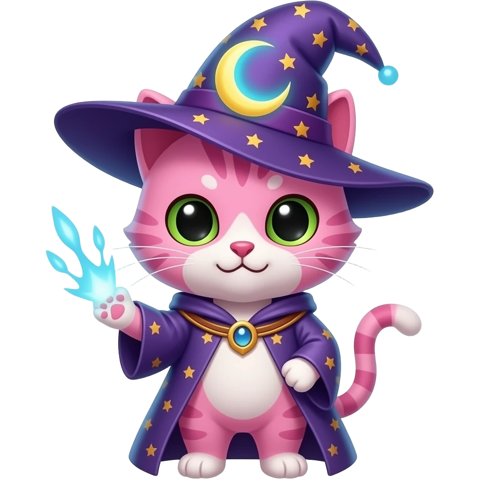 pink cat wizard with moon ward hitting with a flipper emoji