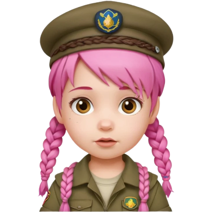very small baby scout girl with pink hair and scout hat and braids emoji
