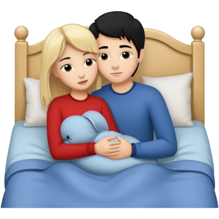 Blonde hair girl black hair boy. Cuddle n kissin in bed emoji