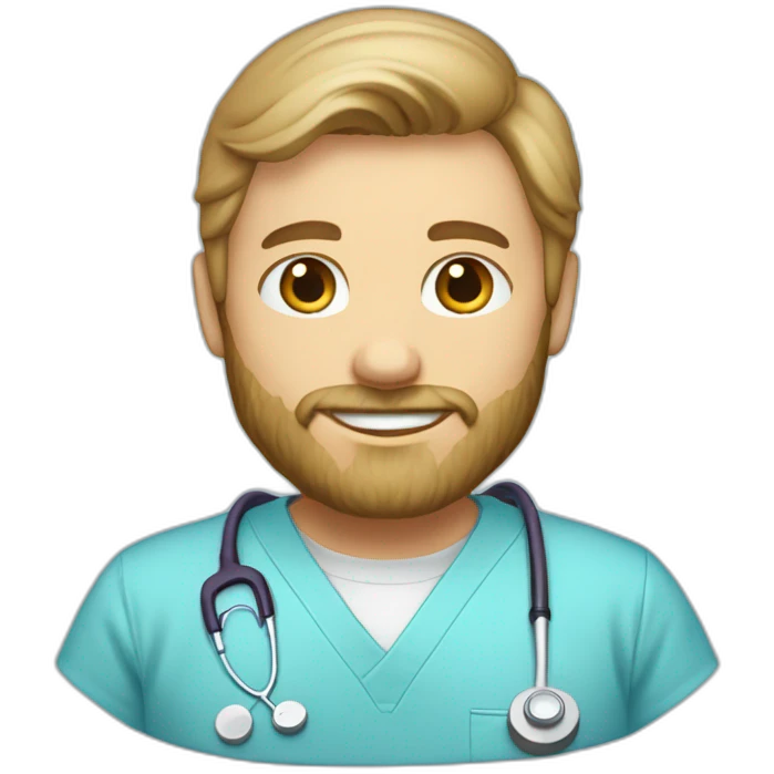 male dark blond with beard radiology tech in baby blue scrubs emoji