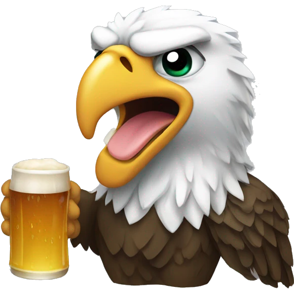 A crying eagle holding a beer emoji