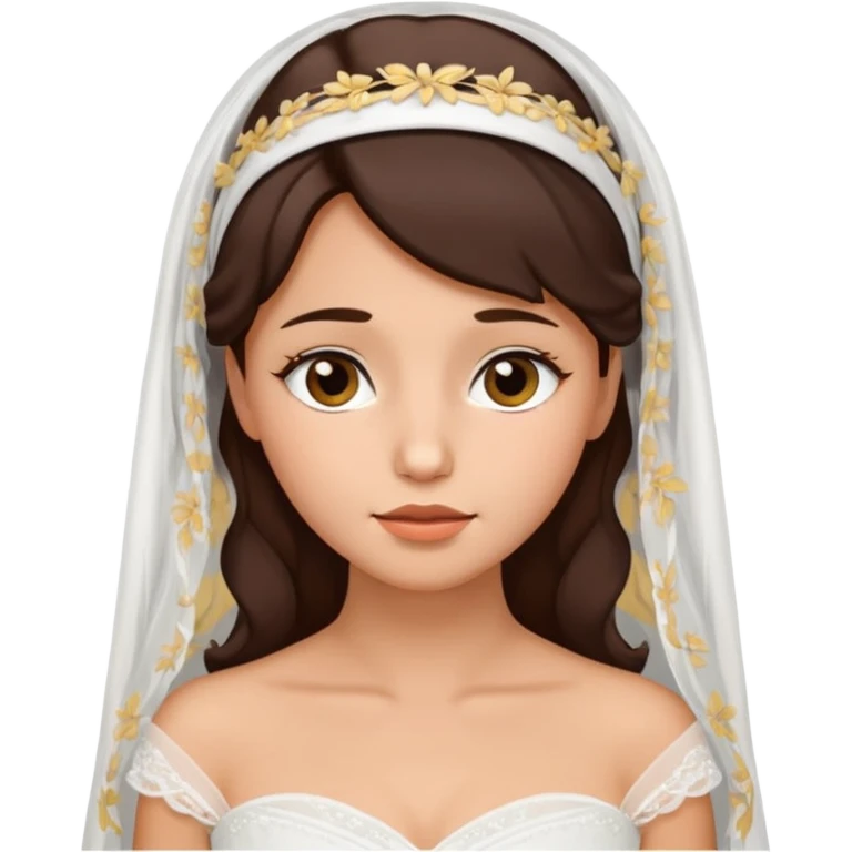 White tanned skin bride with dark hazel hair with a chin on her face emoji