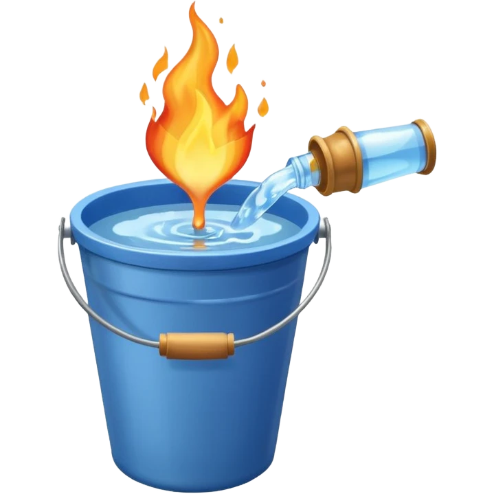 bucket pouring water on a small flame emoji