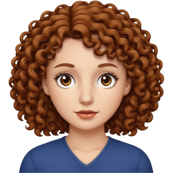 A white woman with brown curly hair and black eyes emoji