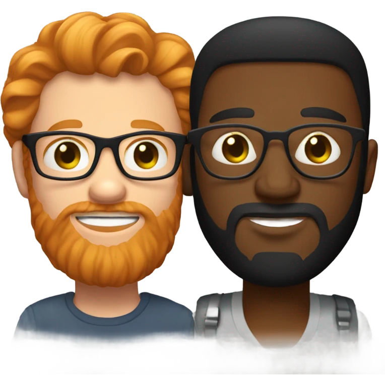 A bearded ginger man with glasses giving a smooch to a slightly taller black man with stubble  emoji