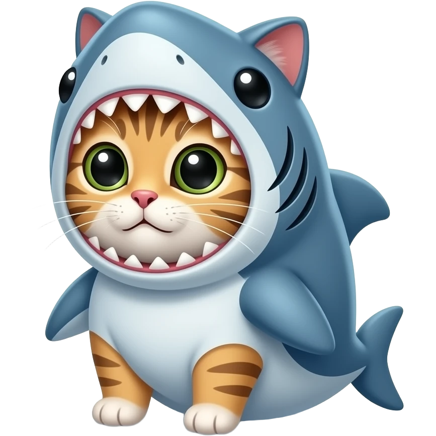 Gatito disfrazado de tiburón muy binito emoji
