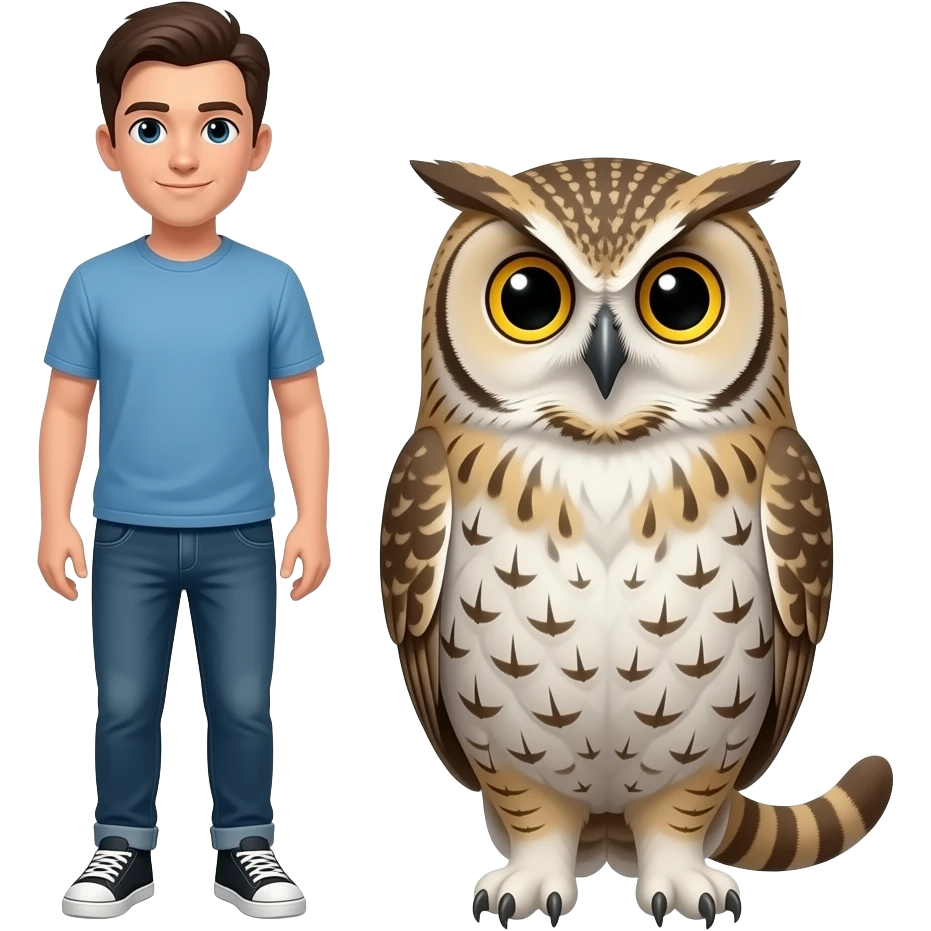 Make me and cat with an owl body emoji