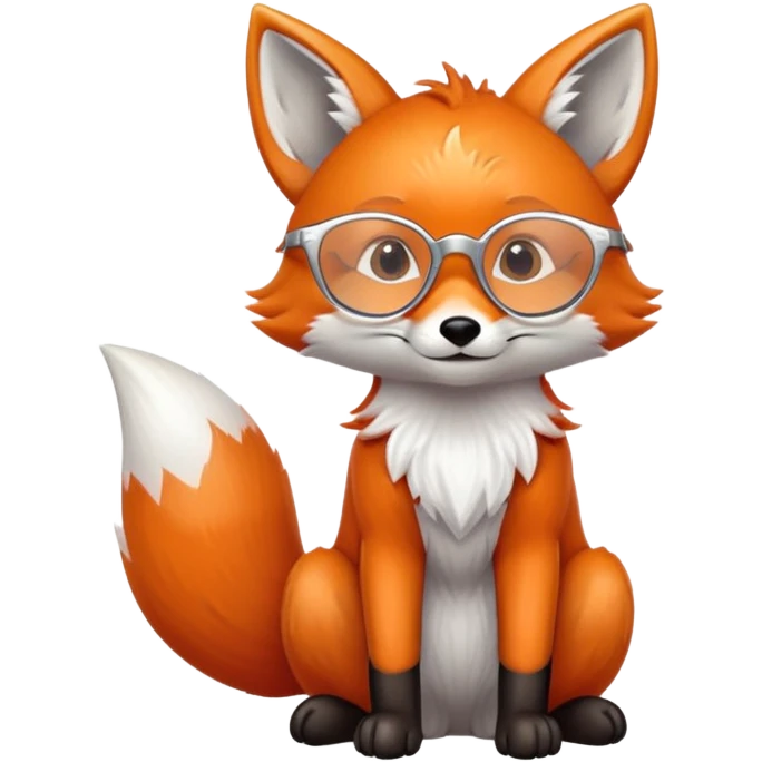 A kind fox with shimmering fur, a glowing tail, a silver star on its forehead, and round glasses, sitting with its front paws together in a thankful gesture emoji