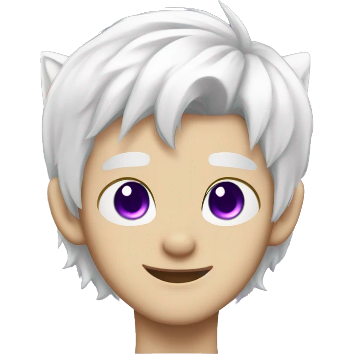 White hair catboy cat ears, purple eyes, smirking emoji