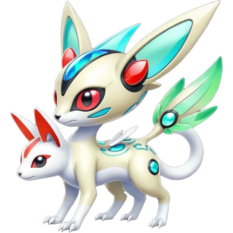 Shiny Colorful Exotic Futuristic Cyber-Vernid-Trico-Meloetta-Latias-Koraidon-Peppercat-Protogen-Pokémon-Digimon-Fakémon-fusion-hybrid-creature emoji