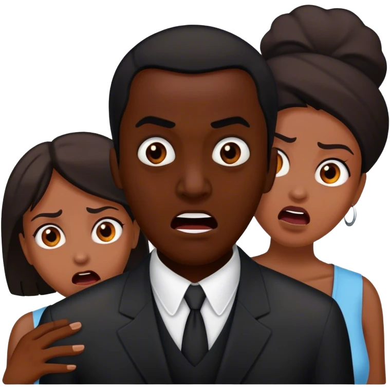 dark skinned black man scaring two women emoji