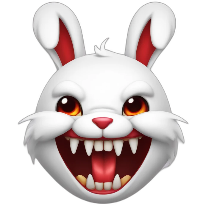 evil white rabbit with sharp fangs with red around mouth emoji
